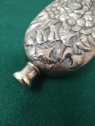 Whiting Sterling Silver Flask Repousse Edwin Davis French Design Antique 1886 5