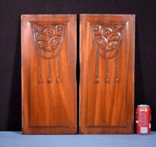 French Art Deco Hand Carved Panels In Mahogany Wood Salvage