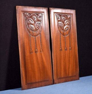 French Art Deco Hand Carved Panels in Mahogany Wood Salvage 3