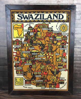 Swaziland South Africa Map Legend Framed Vintage 12