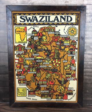 Swaziland South Africa Map Legend Framed Vintage
