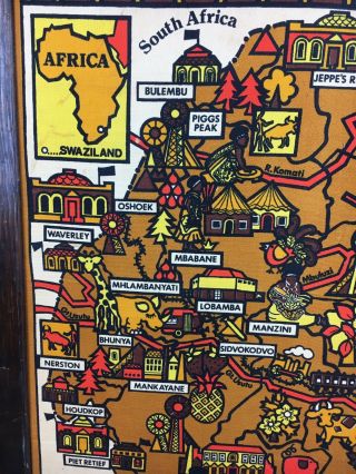 Swaziland South Africa Map Legend Framed Vintage 2