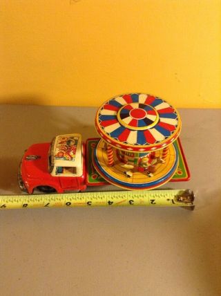 TN NOMURA FRICTION TRUCK MERRY GO ROUND TIN LITHO CLOWN CIRCUS TRUCK CAROUSEL 4