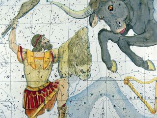 RARISSIMUM Large Celestial Map - Taurus Orion - from Atlas by Hoffmann 37 cm 4