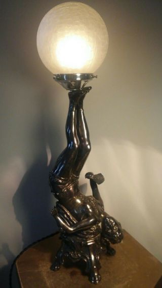 C.  1880 ART NOUVEAU DECO LAMP LA JONGLEUSE BY C.  DESMEURE SPELTER LADY FIGURAL 2