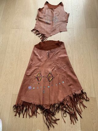 Fine Vintage Native American Indian Rare,  Squaw Skirt And Top Soft Leather