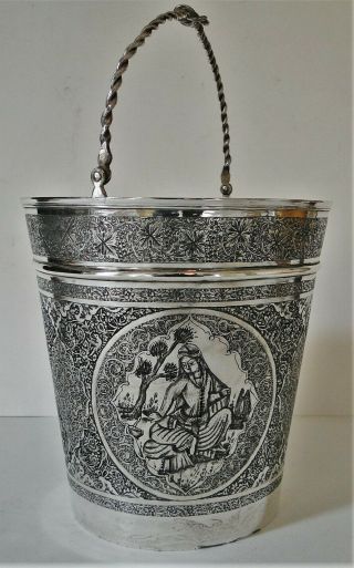 Antique Quality Figural Decor Persian 84 Silver Ice Bucket Vartan 409 Gr