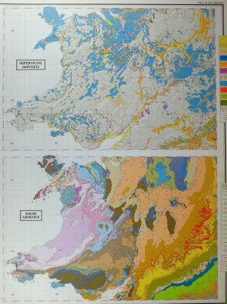 Vintage Large Map Of Britain Wales Midlands Superficial Deposits Solid Geology