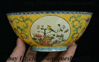 6.  8 " Old Chinese 乾隆年製 Bronze Cloisonne Enamel Flower Bird Bowl Cup Plate Teacup