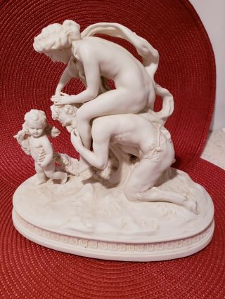 Antique Parian White Porcelain Bisque Figurine Sculpture Satyr Cherubs Group