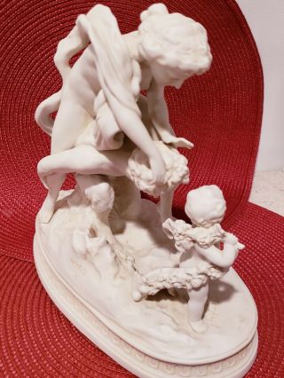 Antique Parian White porcelain bisque figurine sculpture Satyr Cherubs group 3