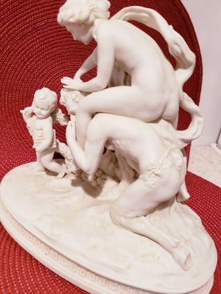 Antique Parian White porcelain bisque figurine sculpture Satyr Cherubs group 6