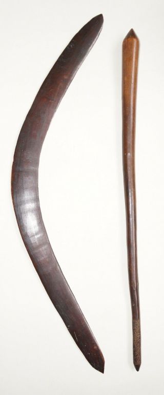 Aboriginal Boomerang And Club 19th Century.  Unusual Carving.