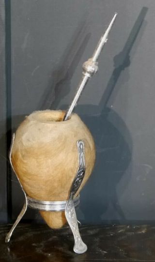 Authentic Yerba Mate South American Drinking Vessel,  Form from a Bulls Testicle 4