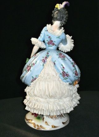 ANTIQUE GERMAN EARLY DRESDEN LACE LADY DANCER WITH FLOWERS PORCELAIN FIGURINE 5