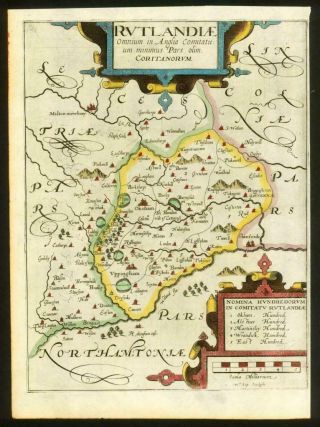 1607 - Rare 1st Edition Antique Map Rutland Saxton Kip/hole