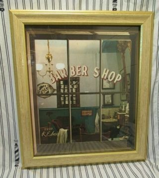 Early Barber Shop Exterior Framed Print Outside Looking In Barber Chair & Mugs