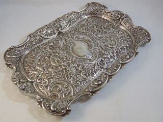 Fine Antique Sterling Silver Repousse Large Heavy Tray,  321 Grams Chester 1897.