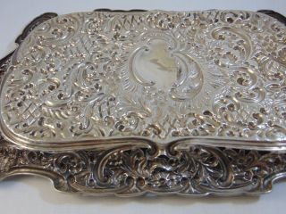 Fine Antique Sterling Silver Repousse Large Heavy Tray,  321 grams Chester 1897. 8