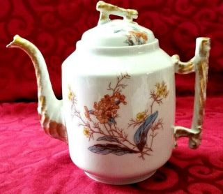 Antique Limoges A.  Jean Pouyat France Coffee Pot,  Teapot,  Brushed Gold Trim 1890