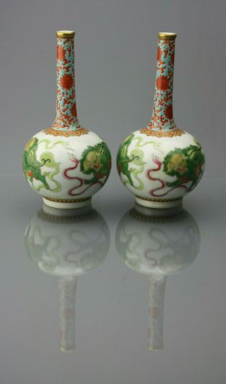 Chinese Famille Rose Qianlong Period Porcelain Foo Lion Vases 18th C 3