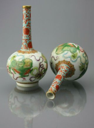 Chinese Famille Rose Qianlong Period Porcelain Foo Lion Vases 18th C 8