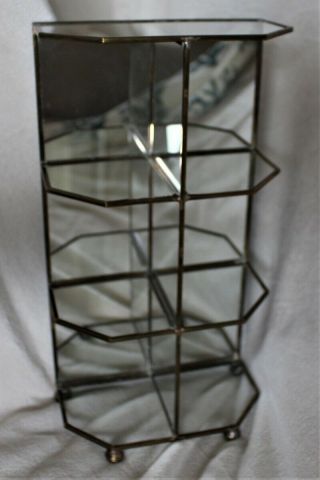12 " Curio Cabinet Case Brass Glass 3 Shelf Tabletop Vtg Mirror Display Trinket