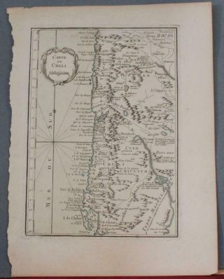 Chile 1764 Jacques Nicolas Bellin Antique Copper Engraved Sea Chart