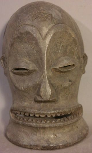 Small Vintage African Mask Old Slant Eye Sharp Teeth Wood Carved Tribal Statue