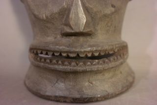 SMALL Vintage AFRICAN MASK Old SLANT EYE Sharp Teeth WOOD CARVED Tribal STATUE 3