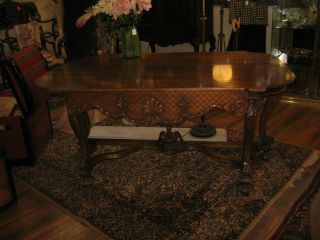 RARE FOLDING ANTIQUE PARLOR SOFA TABLE 1900s LIBRARY DINING CARVED LEGS 2