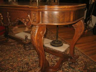 RARE FOLDING ANTIQUE PARLOR SOFA TABLE 1900s LIBRARY DINING CARVED LEGS 3