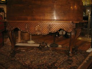 RARE FOLDING ANTIQUE PARLOR SOFA TABLE 1900s LIBRARY DINING CARVED LEGS 4