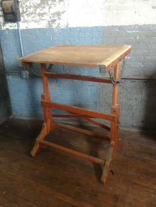 Frederick Post Drafting Table Primitive Industrial Art Study Office Oak 1930s