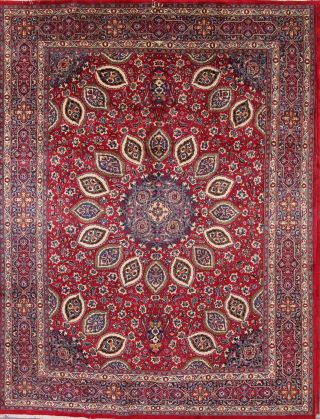Persian Floral Area Rug Signed 10x13 Kashmar Area Oriental Rug Red 12 