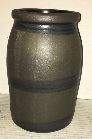 Antique Stoneware Canning Jar,  3 Cobalt Blue Stripes Aafa