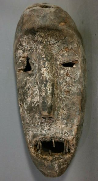 Antique Petite African Mask Old Sharp Teeth Rustic Wood Carved Tribal Art Statue