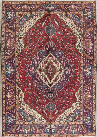 One - Of - A - Kind Traditional Geometric Oriental Handknotted 7x10 Red Area Rug