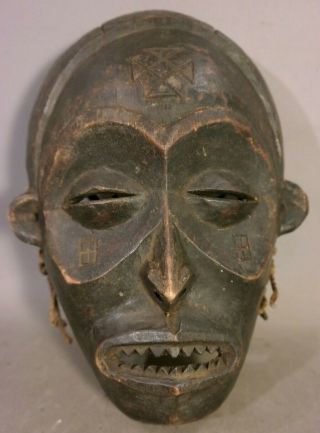 Vintage Petite African Mask Old Chokwe Tribe Teeth Wood Carved Tribal Art Statue