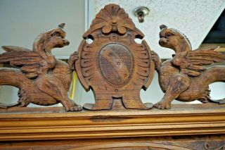 Antique ITALIAN WARDROBE ARMOIRE - RARE CARVED WOOD lions,  heads, 5