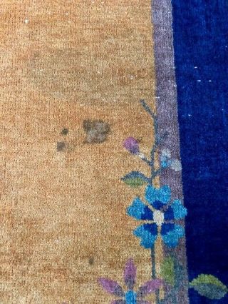 Antique Chinese Deco Rug Nichols Blue Gold Floral 3 ' 1 