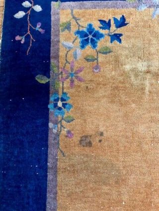 Antique Chinese Deco Rug Nichols Blue Gold Floral 3 ' 1 