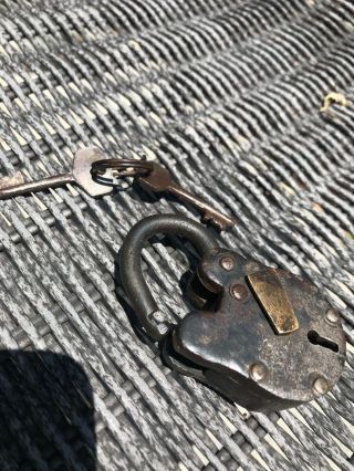 Authentic Antique 1800 ' s Wells Fargo Lock & Key w/ 2 Keys 5