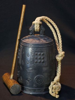 Japanese Tsuri - Kane Buddhist Bronze Bell 1900s Japan Sculpture Art