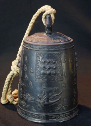 Japanese Tsuri - kane Buddhist bronze bell 1900s Japan sculpture art 2