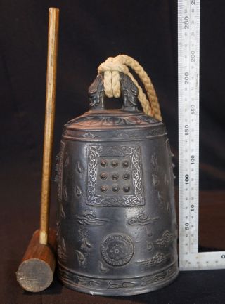Japanese Tsuri - kane Buddhist bronze bell 1900s Japan sculpture art 9