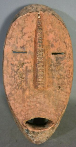 Vintage African Mask Old Wood Carved Slant Eye Sad Face Tribal Art Wall Statue