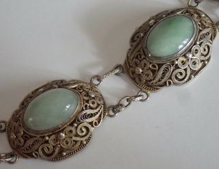 ANTIQUE CHINESE GOLD WASHED STERLING SILVER GREEN JADE NECKLACE 6