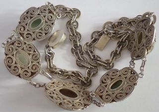 ANTIQUE CHINESE GOLD WASHED STERLING SILVER GREEN JADE NECKLACE 8