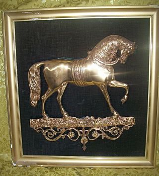 Antique 19th Century Gilded Bronze Bas Relief Wall Plaque Of Distinguished Horse